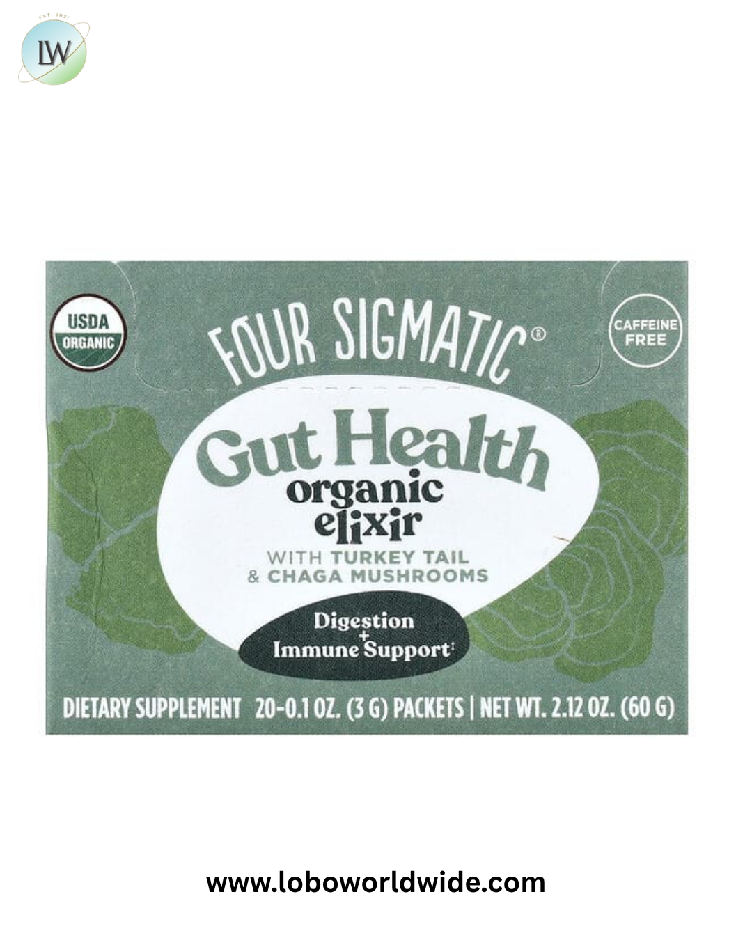 Four Sigmatic, Gut Health Organic Elixir, With Turkey Tail & Chaga Mushrooms, Caffeine Free, 20 Packets, 0.1 oz (3 g) Each