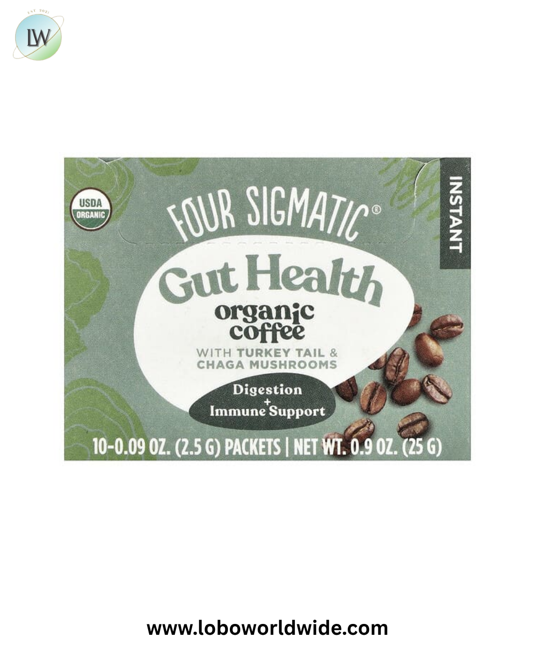 Four Sigmatic, Gut Health, Organic Instant Coffee with Turkey Tail & Chaga Mushrooms, Medium Roast, 10 Packets, 0.09 oz (2.5 g)