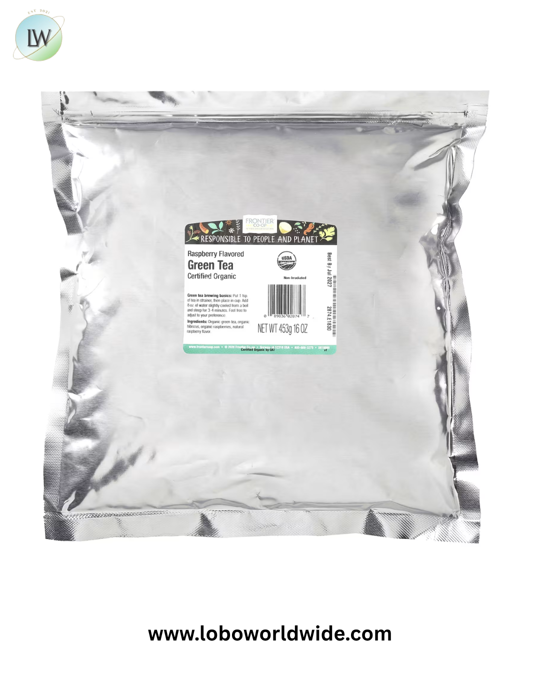 Frontier Co-op, Organic Green Tea, Raspberry, 16 oz (453 g)