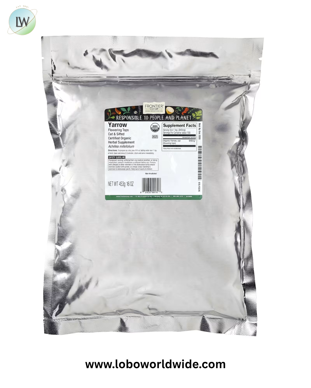 Frontier Co-op, Organic Yarrow Flowering Tops, Cut & Sifted, 16 oz (453 g)
