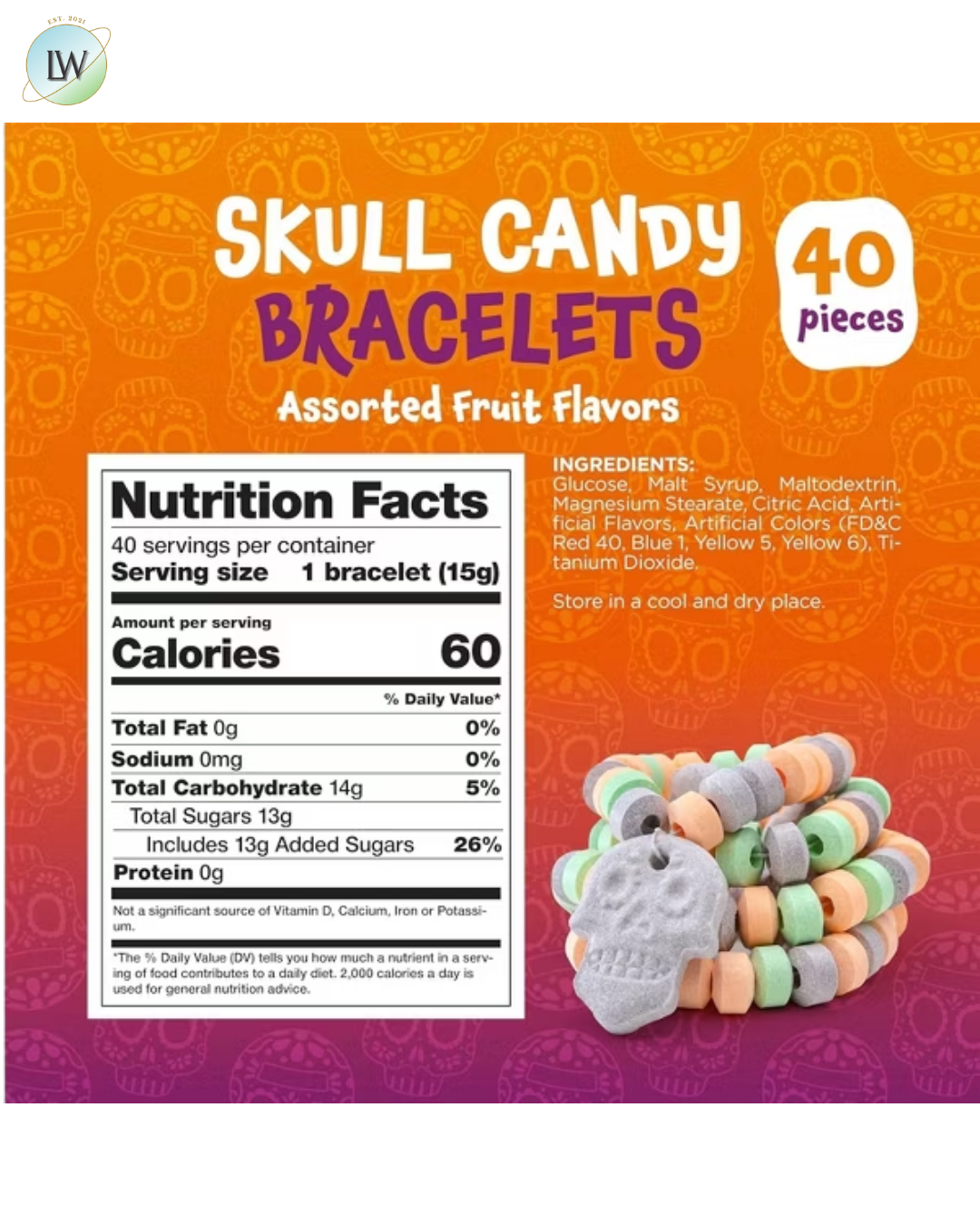 Funtasty Halloween Skull Candy Bracelets Individually Wrapped, 21.1 oz. (40 Pcs.)