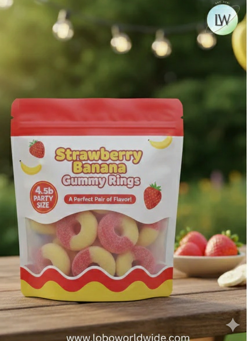 Strawberry Banana Gummy Rings(Various Sizes)