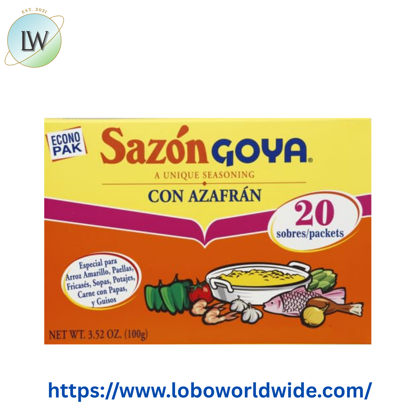Goya 3.52 oz. Sazon with Saffron Seasoning Packets - 20/Box