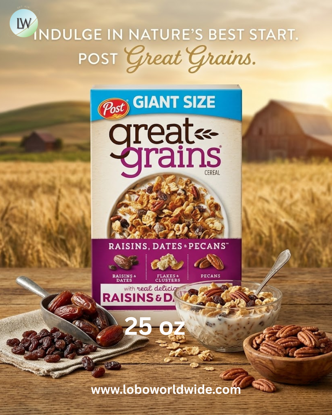 Great Grains Raisins, Dates & Pecans Breakfast Cereal for Adults, Crunchy Clusters with Dried Fruit and Nuts, Non-GMO, Heart Healthy.