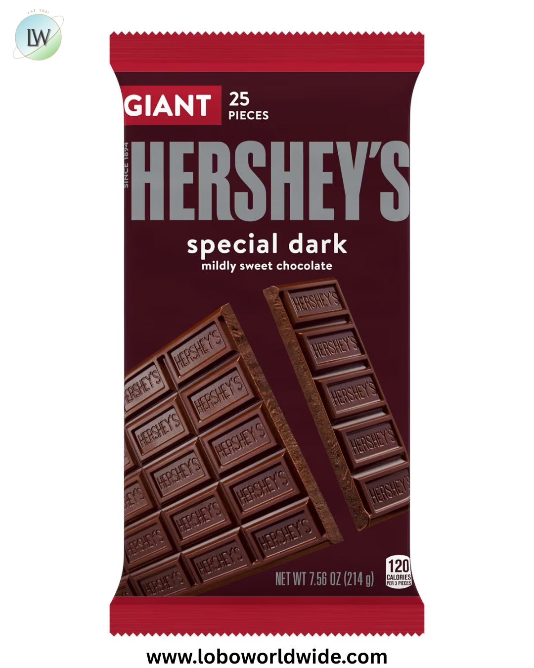 Hershey's Special Dark Mildly Sweet Chocolate Giant Candy, Bar 7.56 oz, 25 Pieces