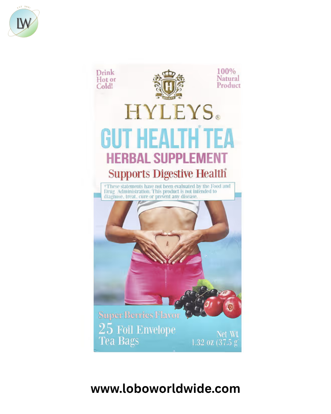 Hyleys Tea, Gut Health Tea, Super Berries , 25 Foil Envelope Tea Bags, 1.32 oz (37.5 g)