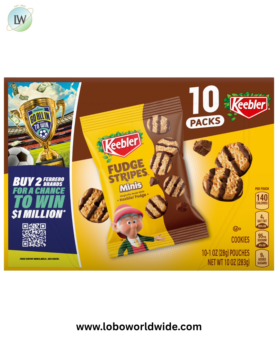 Keebler Fudge Stripes Minis, Original Shortbread Cookies Coated in Keebler Fudge, 10 oz, 10 Count