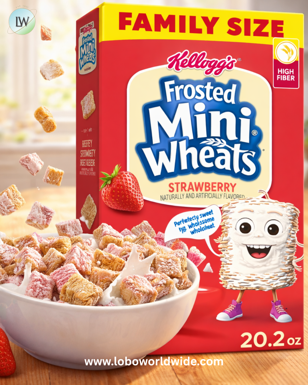 Kellogg's Frosted Mini-Wheats Breakfast Cereal, Kids Cereal, Family Breakfast, Family Size, Strawberry, 20oz Box (1 Box)