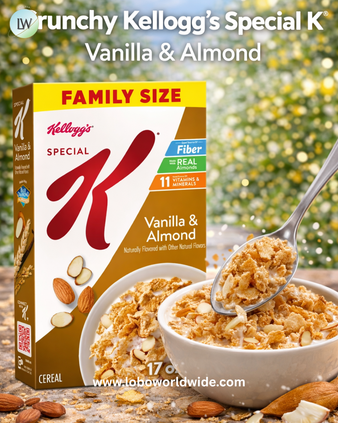 Kellogg's Special K Vanilla and Almond Breakfast Cereal, Good Source of Fiber, Family Size, 17 oz