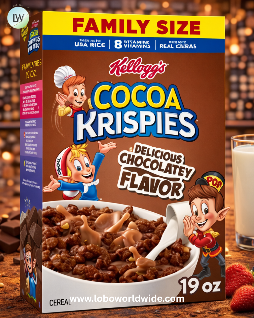 Kellogg's Cocoa Krispies Breakfast Cereal, Kids Snacks, Family Breakfast, Family Size, Chocolatey Flavor, 19oz Box (1 Box)