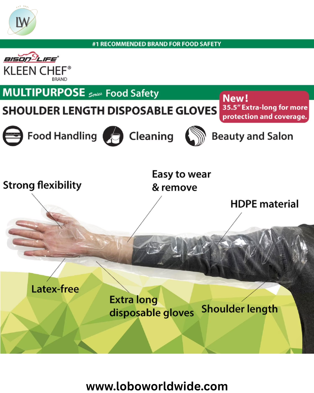 Kleen Chef Clear Disposable Shoulder Length HDPE Gloves, 35.5" 200 ct.