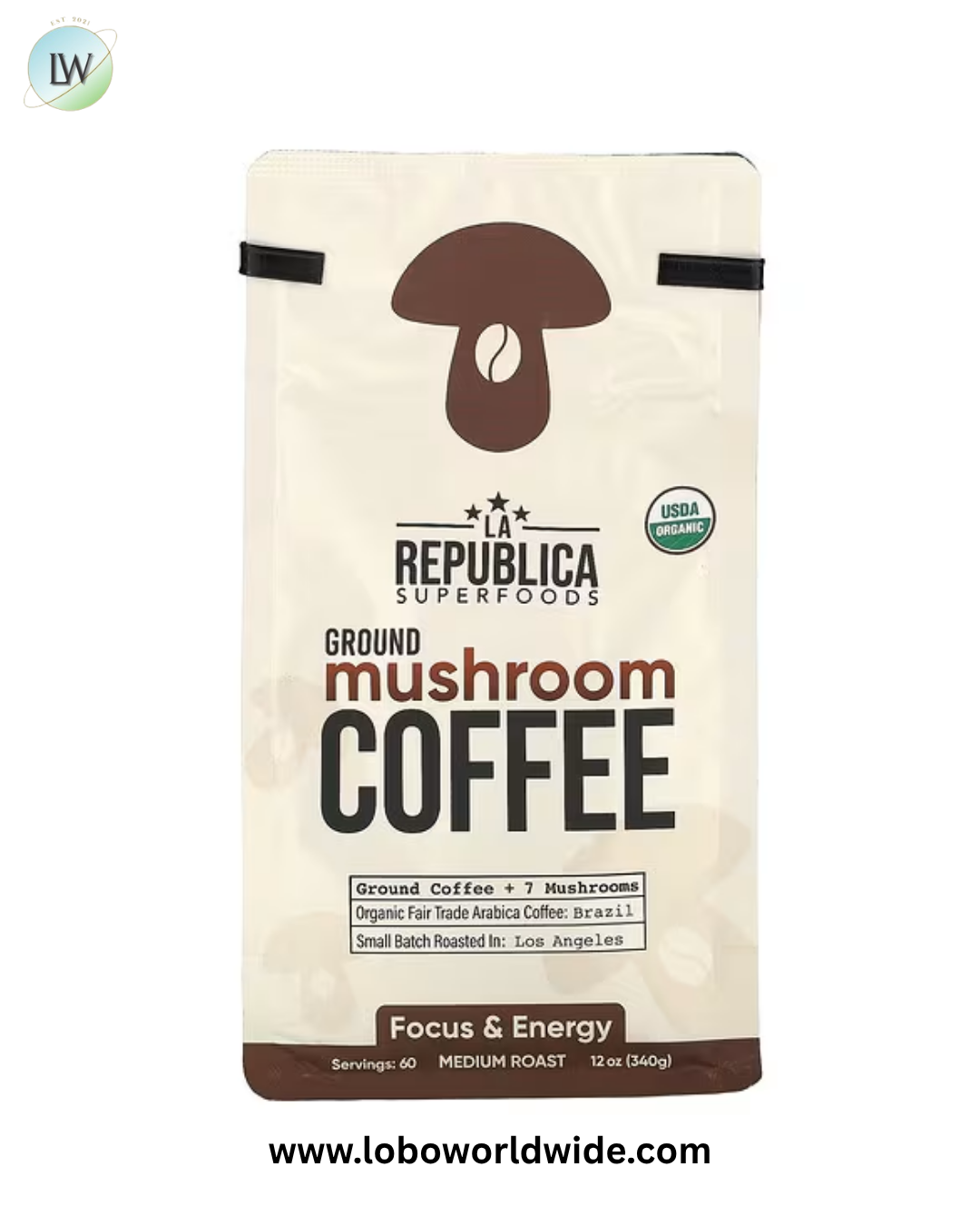 La Republica, Ground Mushroom Coffee, Medium Roast, 12 oz (340 g)