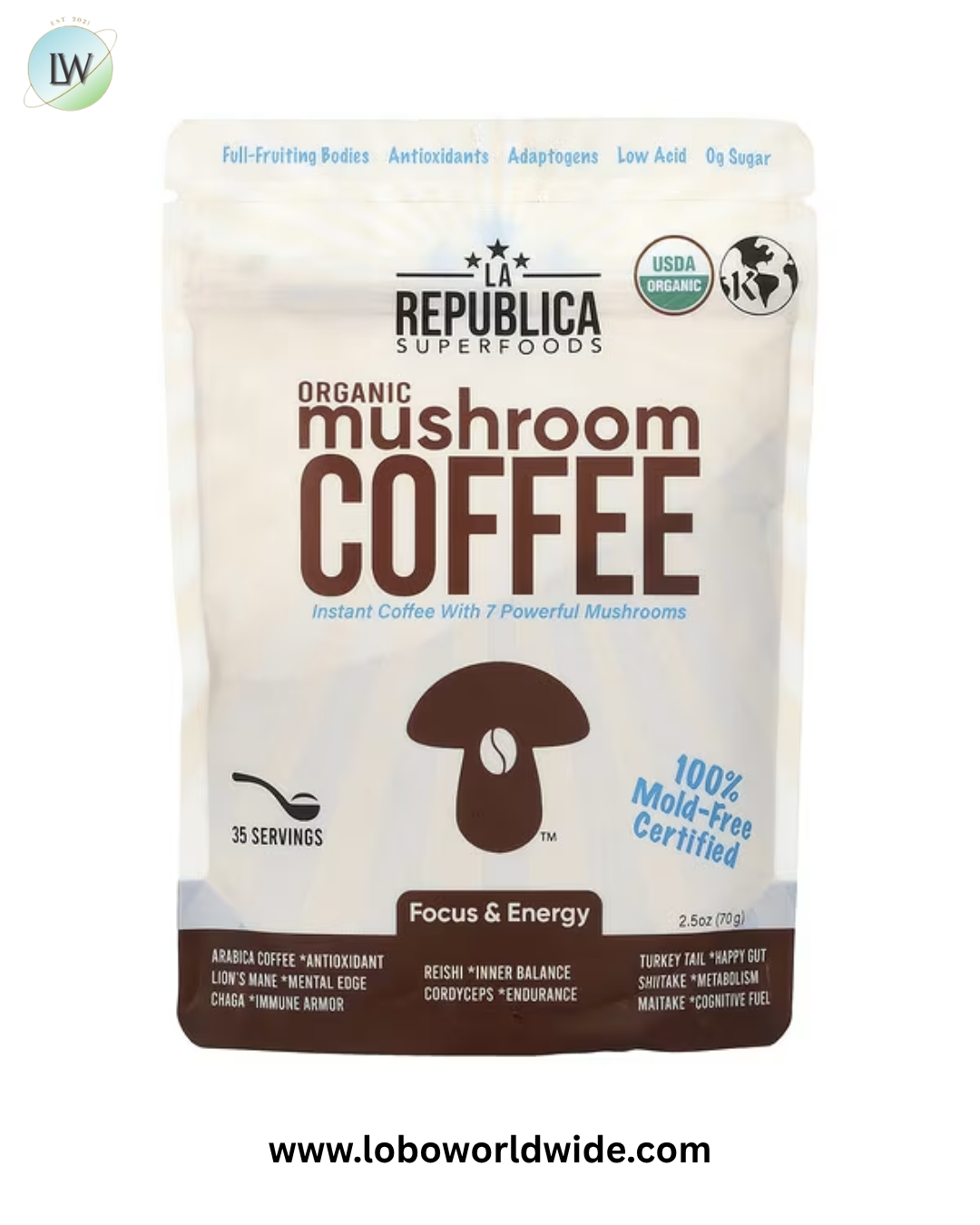 La Republica, Organic Mushroom Coffee, Instant Coffee With 7 Mushrooms