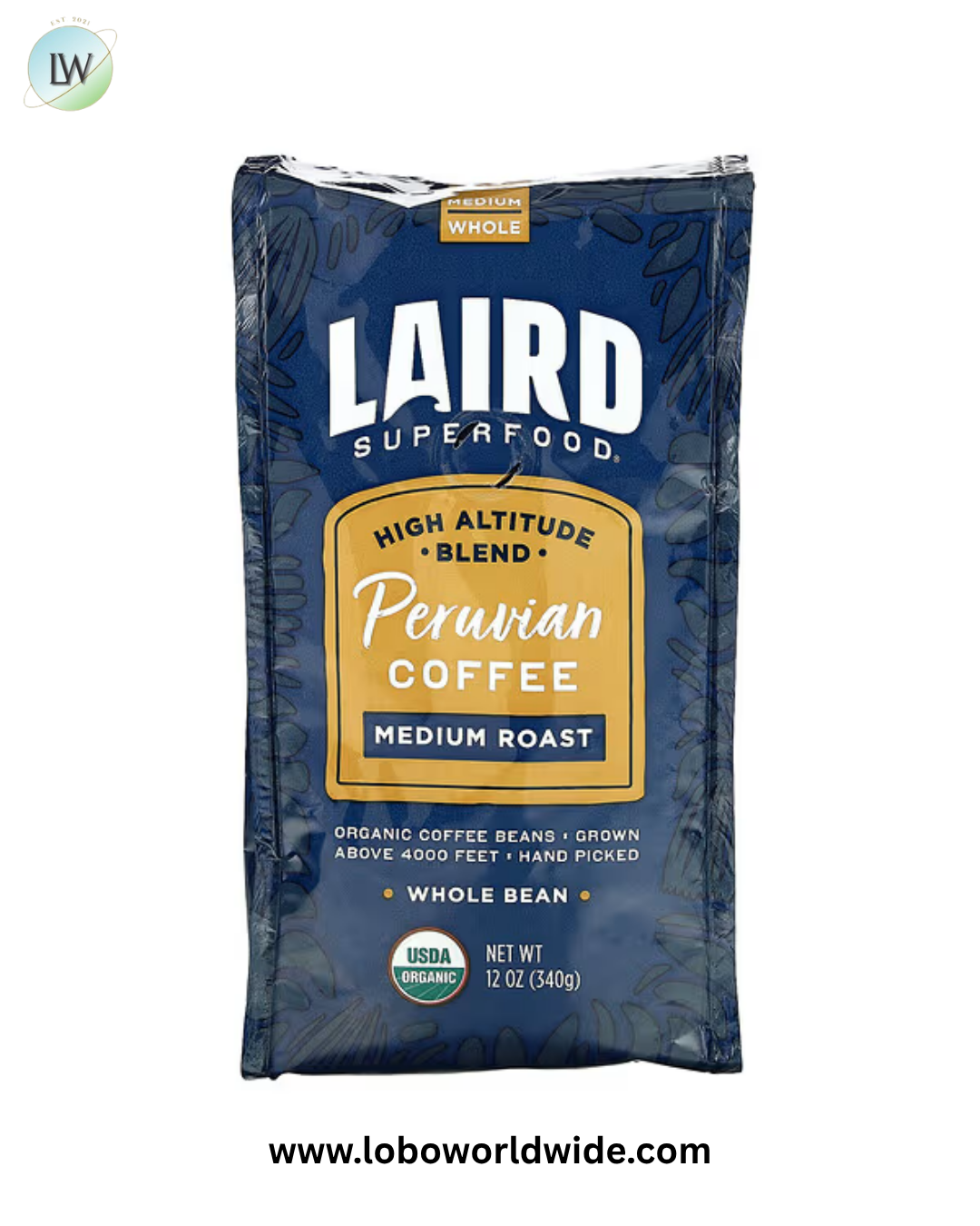 Laird Superfood, Peruvian Coffee, Whole Bean, Medium Roast, 12 oz (340 g)