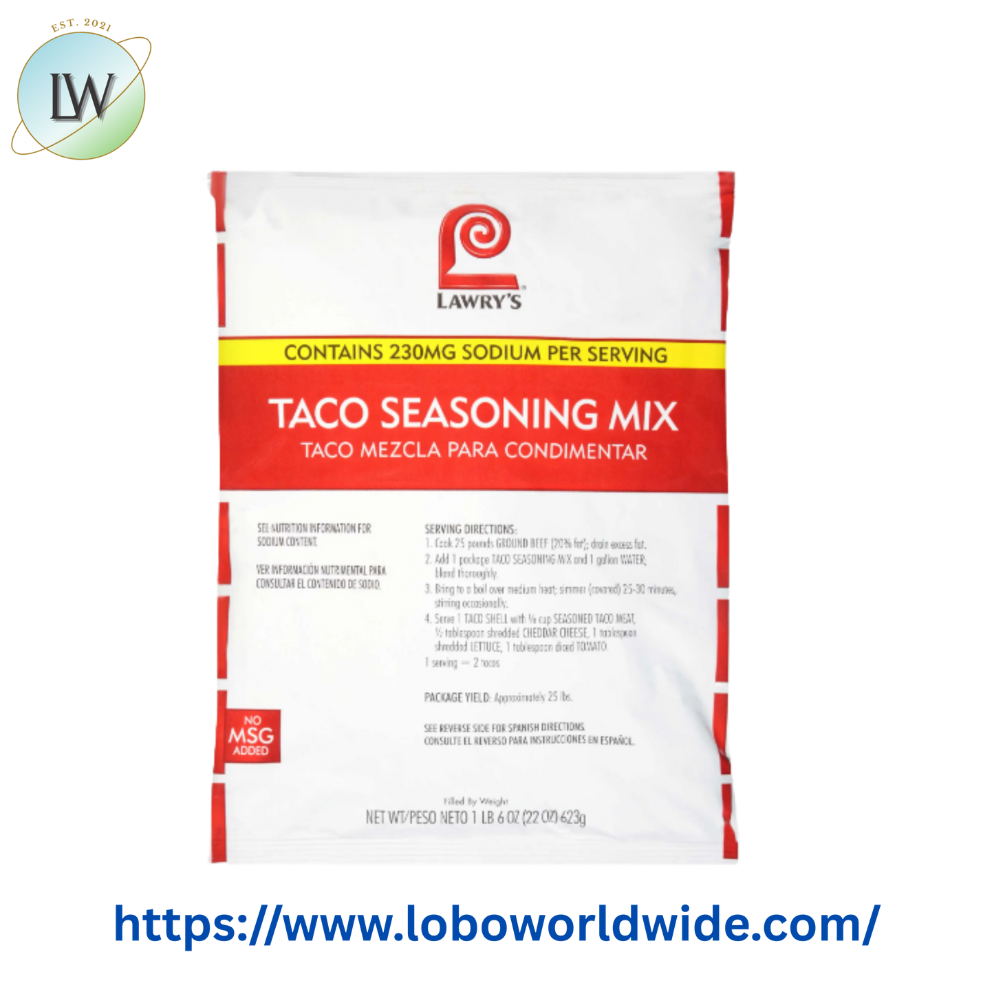 Lawry's 22 oz. Taco Seasoning Mix - 6/Case