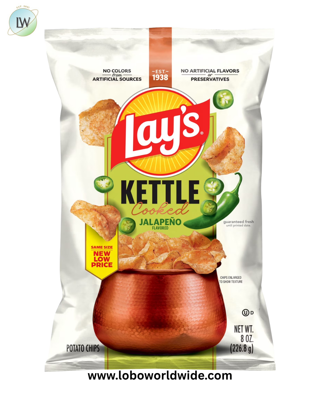 Lay's Kettle Cooked Jalapeno Potato Snack Chips, 8 oz Bag