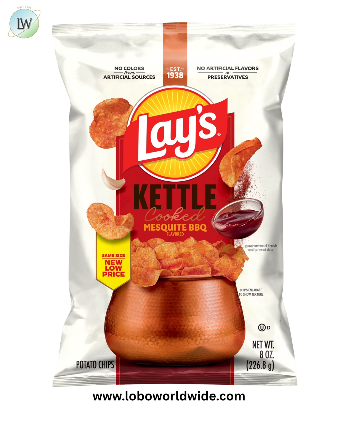 Lay's Kettle Cooked Mesquite Barbecue Flavored Potato Chips, 8 oz Bag
