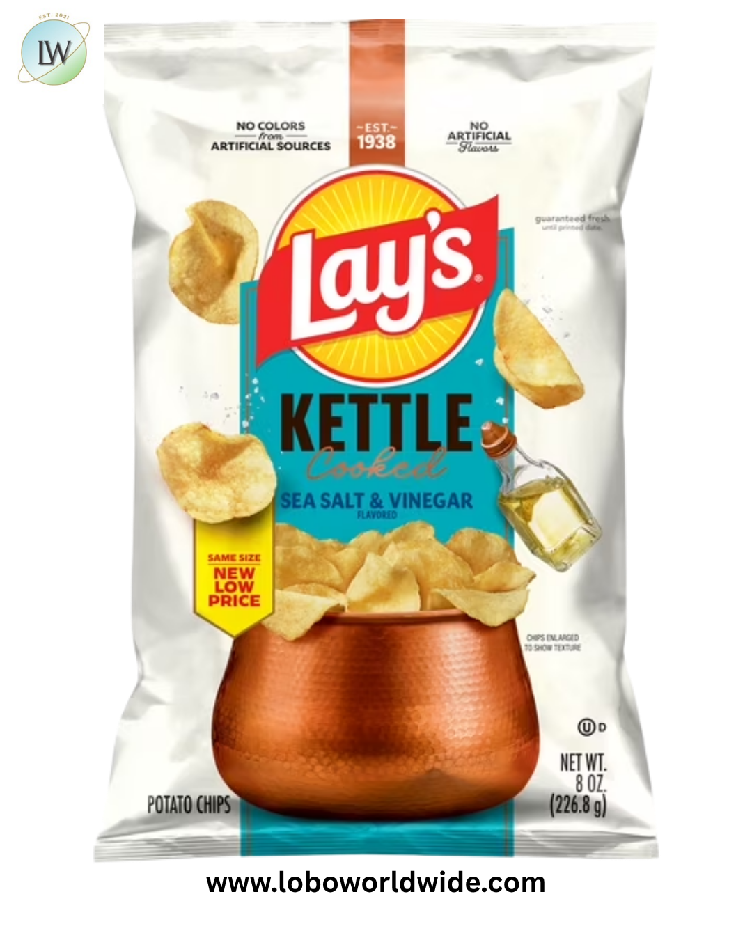 Lay's Kettle Cooked Sea Salt & Vinegar Flavored Potato Chips, 8 oz bag