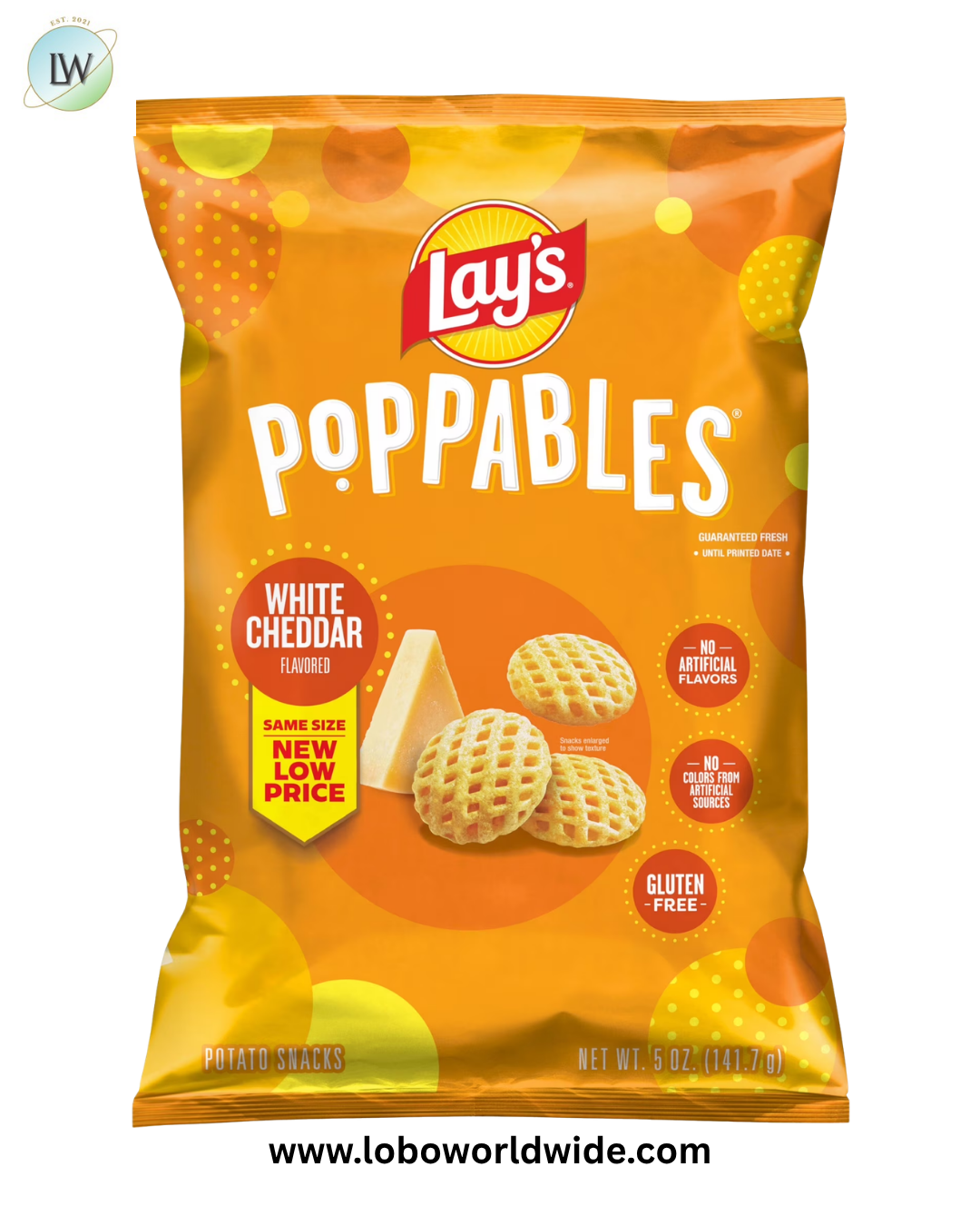 Lay's Poppables White Cheddar Flavored Potato Snack Chips, 5 Oz Bag