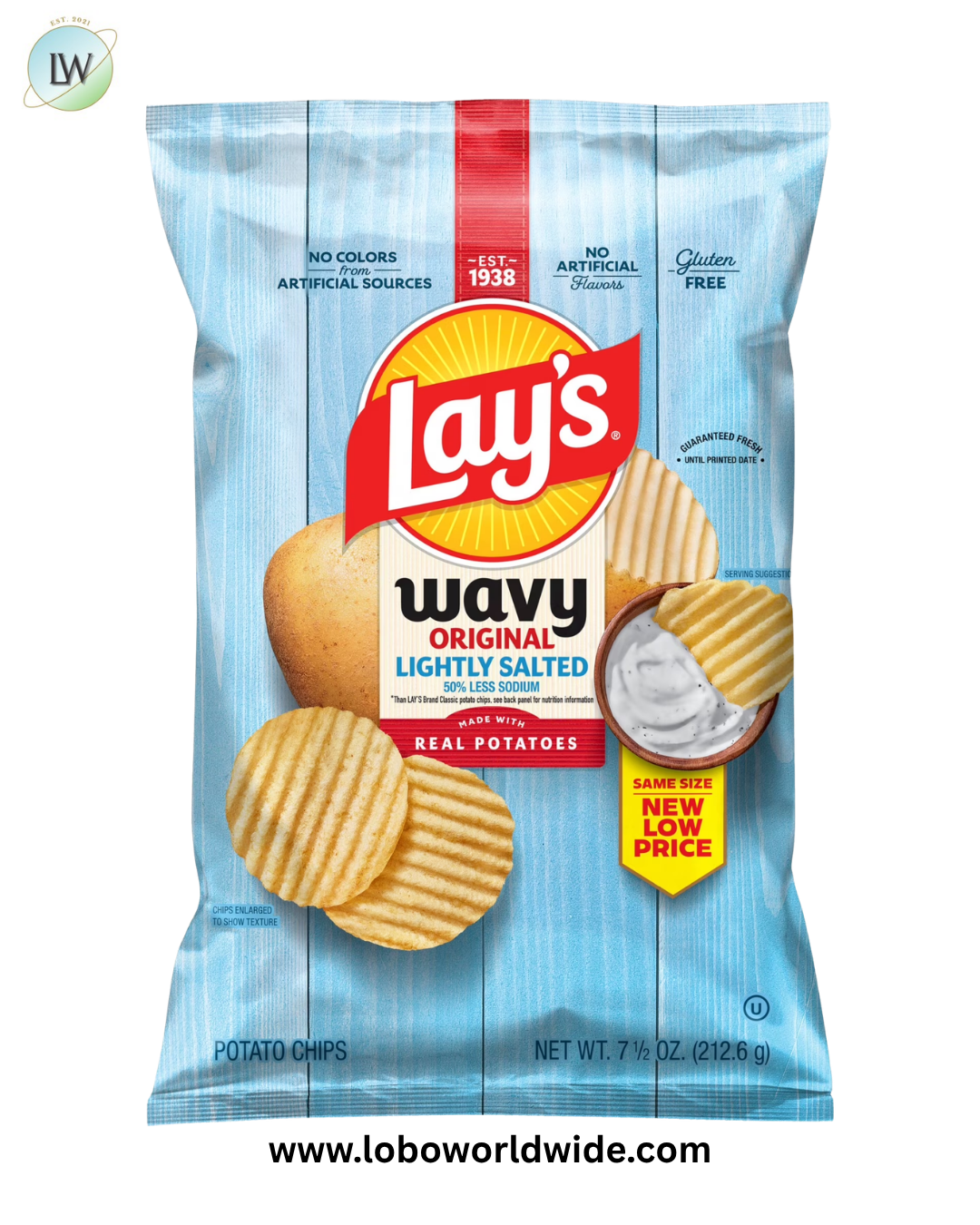 Lay's Wavy Potato Chips Lightly Salted Snack Chips, 7.5 Ounce Bag