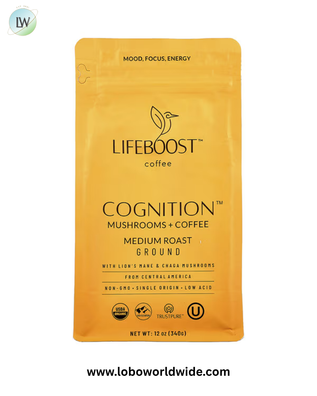 Lifeboost, Cognition™, Mushrooms + Coffee, Ground, Medium Roast, 12 oz (340 g)