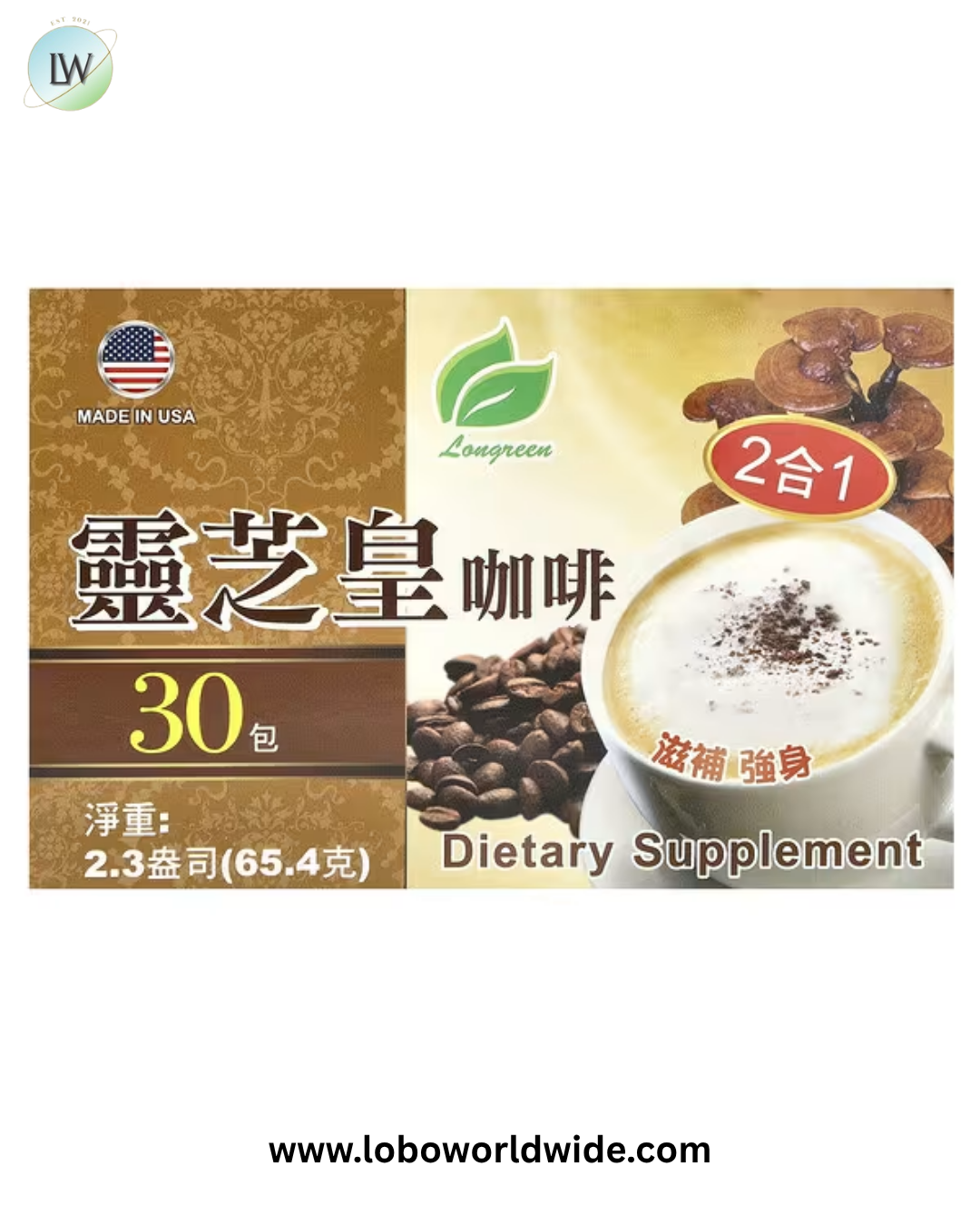 Longreen, 2 in 1 Reishi Coffee, 30 Bags, 2.3 oz (65.4 g) Each