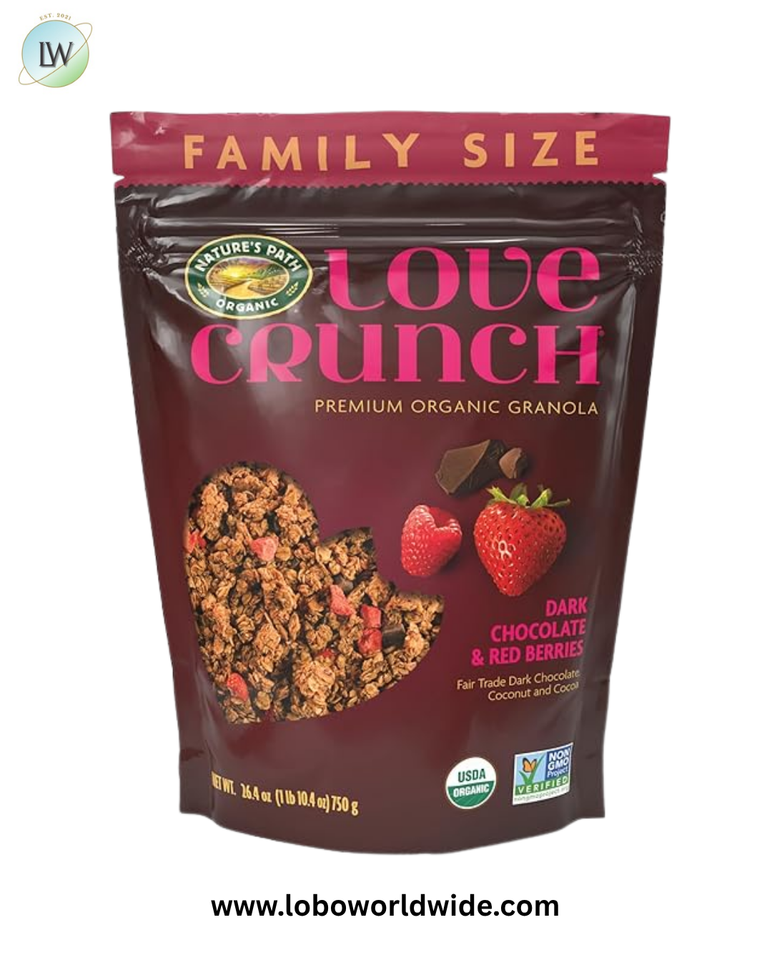 Love Crunch Organic Dark Chocolate & Red Berries Granola, 26.4 oz (Pack of 6), Non-GMO, Fair Trade, by Nature's Path
