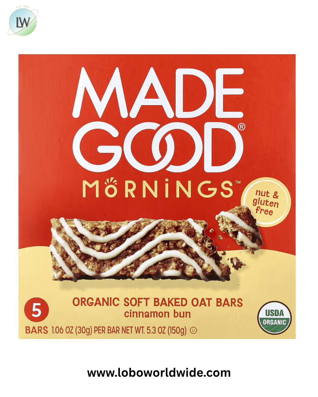 MadeGood, Mornings™, Organic Soft Baked Oat Bars, 5 Bars, 1.06 oz (30 g) Each