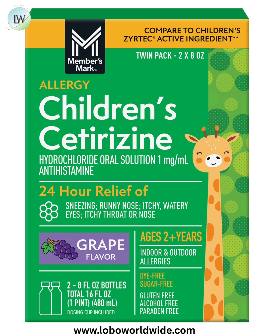 Member's Mark Children's Cetirizine Hydrochloride All Day Allergy Oral Solution, Grape Flavored, 8 fl. oz., 2 pk.