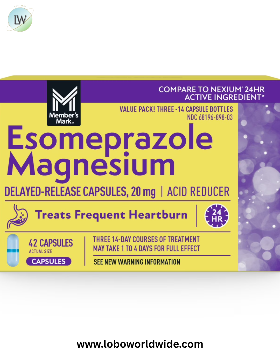 Member's Mark Esomeprazole Magnesium Capsules, 20 mg, 42 ct.