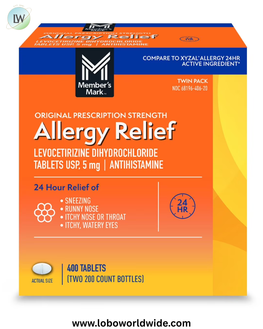 Member's Mark Levocetirizine Tablets, 5 mg, 400 ct.