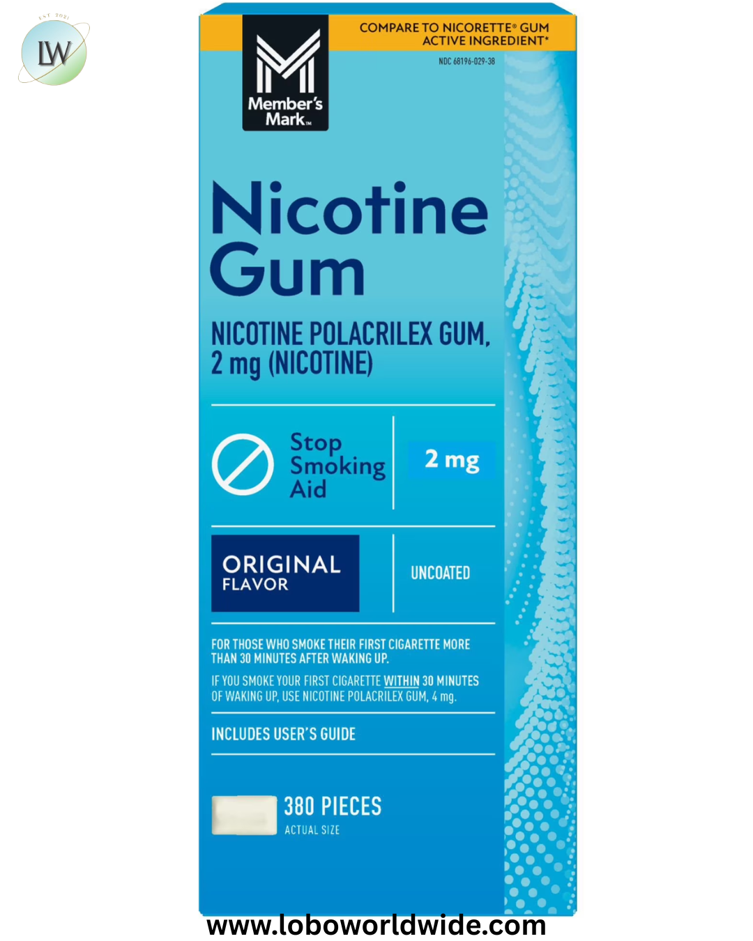 Member's Mark Nicotine Uncoated Gum, Original Flavor, 190 ct., 2 pk.
