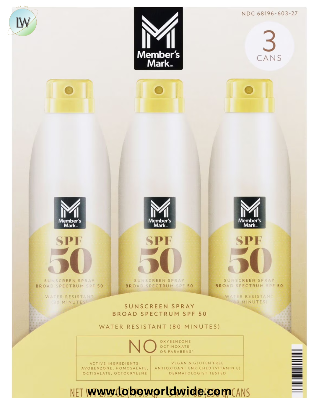 Member's Mark Sunscreen Spray, SPF 50, 9.1 oz., 3 pk.