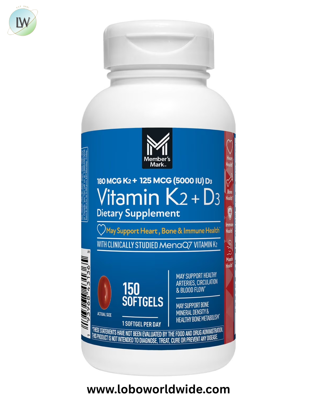 Member's Mark Vitamin K2 + D3 Softgels, 150 ct.