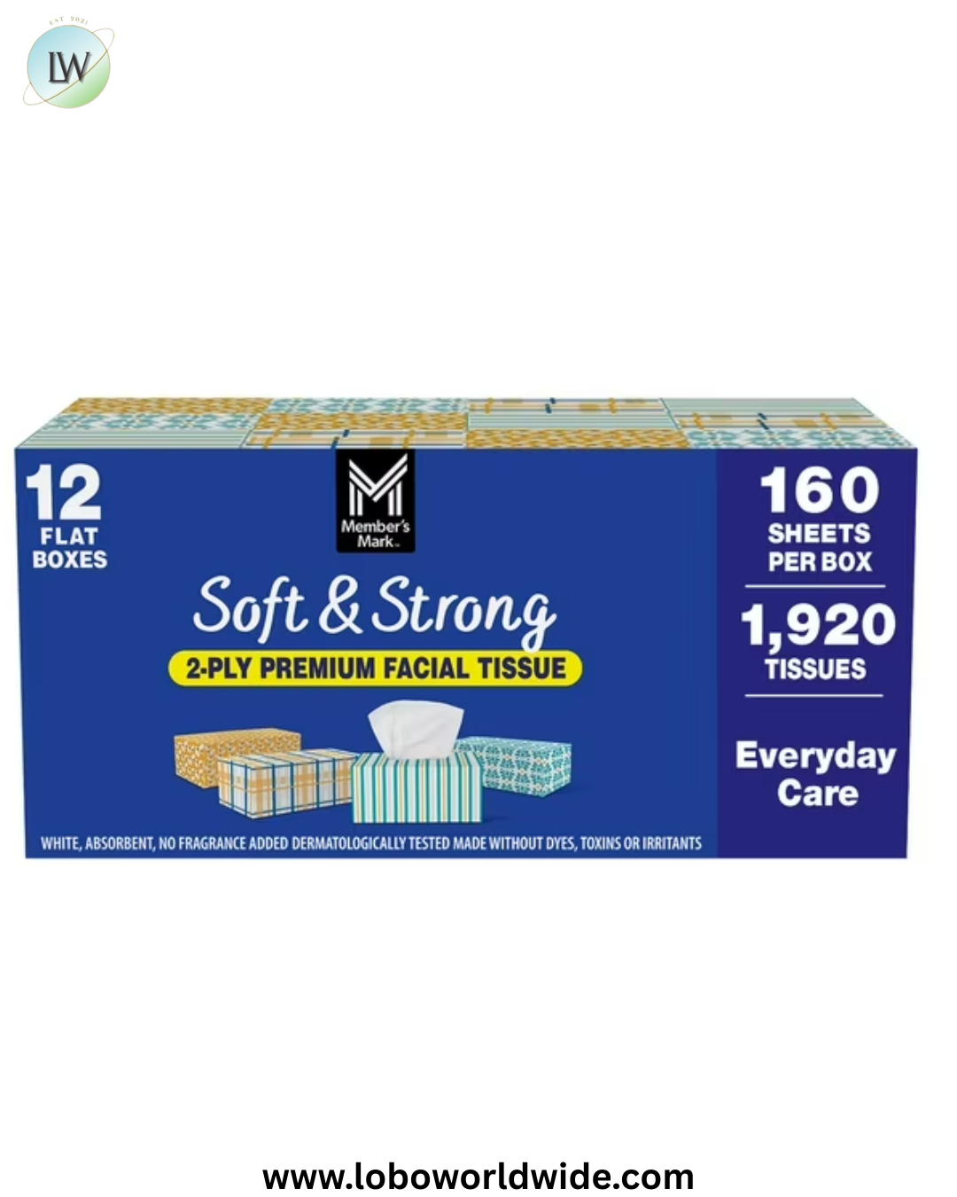 Member’s Mark Soft & Strong 2-Ply Premium Facial Tissues 12 Flat Boxes, 160 tissues/box