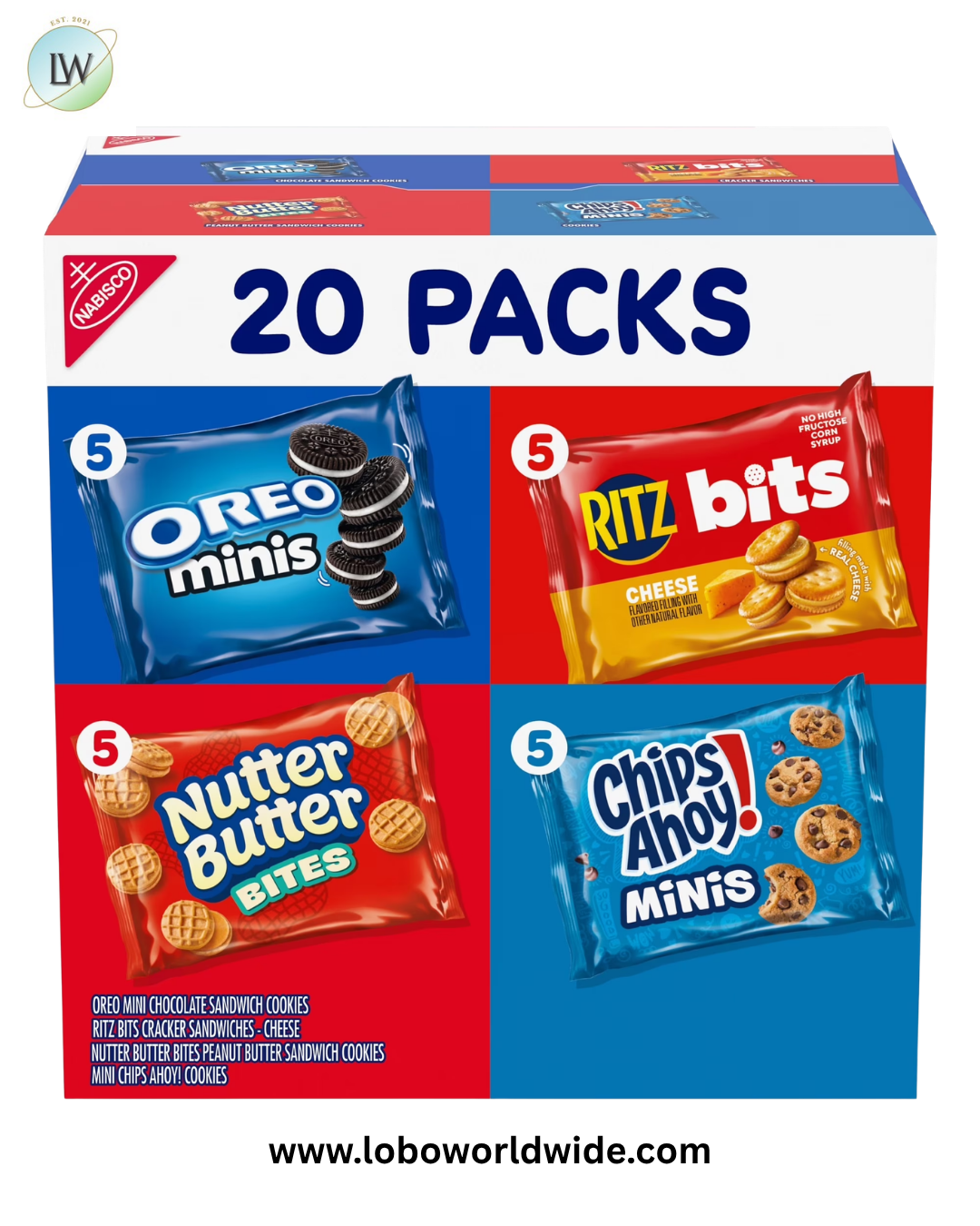 Nabisco Classic Mix Variety Pack, OREO, CHIPS AHOY!, Nutter Butter, RITZ Bits Cheese, 20 Snack Packs