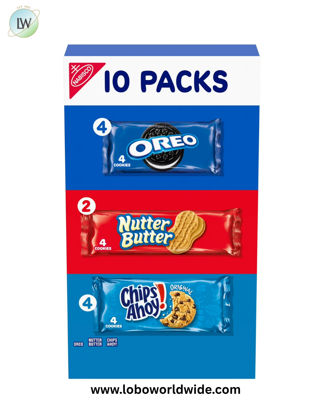 Nabisco Cookie Variety Pack, OREO, Nutter Butter, CHIPS AHOY!, 10 Snack Packs (4 Cookies Per Pack)