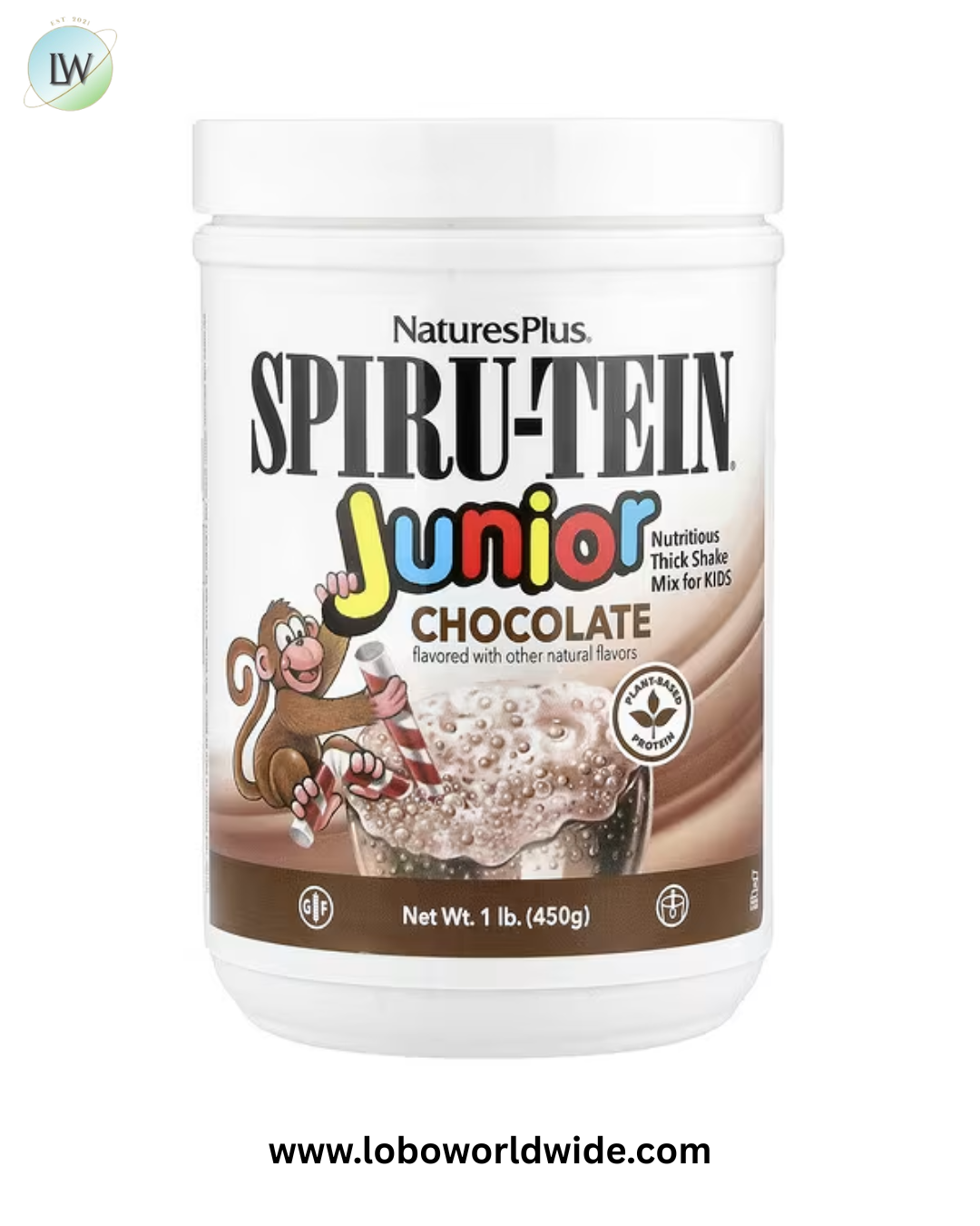 NaturesPlus, Spiru-Tein® Junior, Nutritious Thick Shake Mix For Kids, Chocolate, 1 lb (450 g)