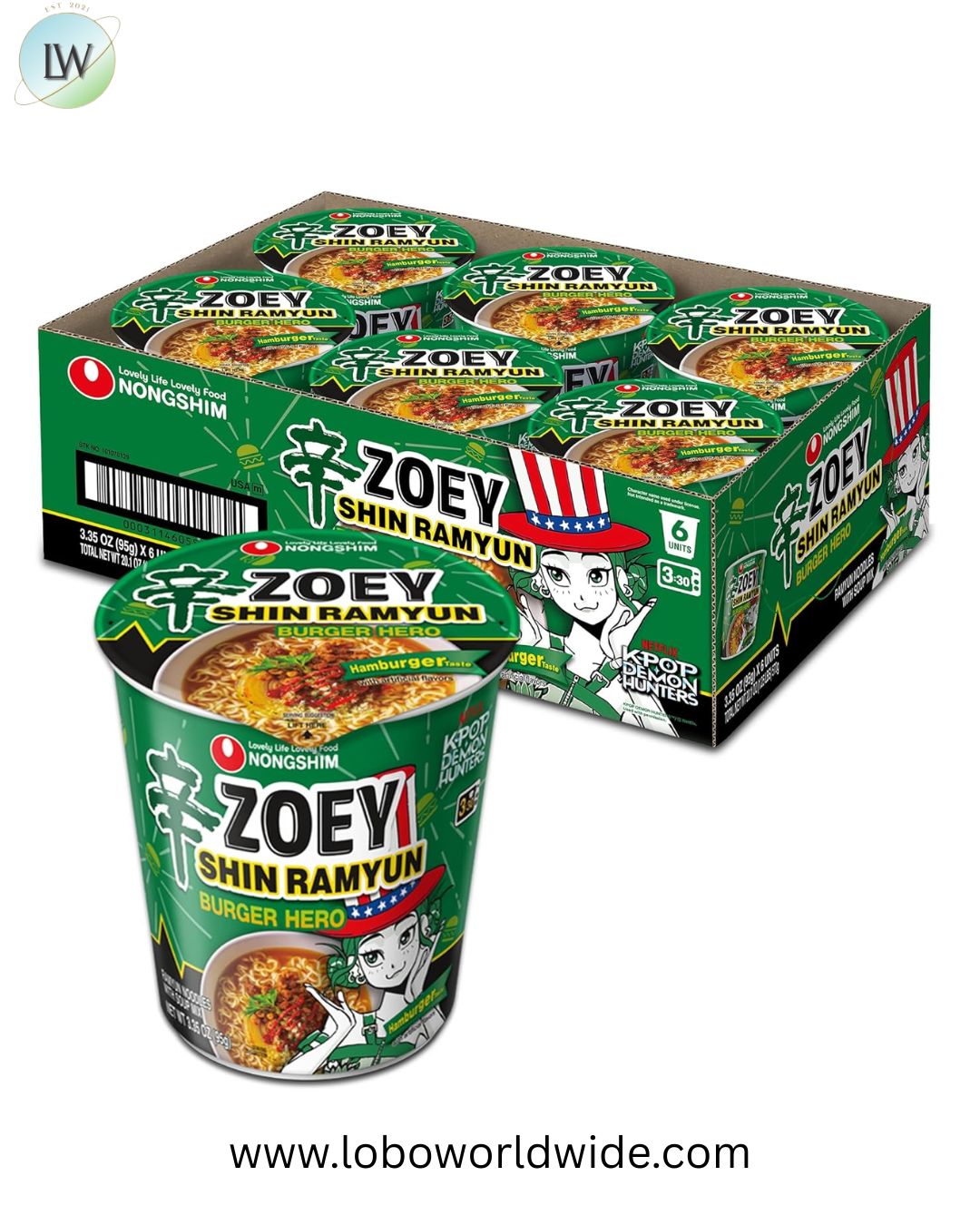 Nongshim Shin Ramyun, Instant Noodle Cup, Hamburger Taste, 3.35 oz (Pack of 6)
