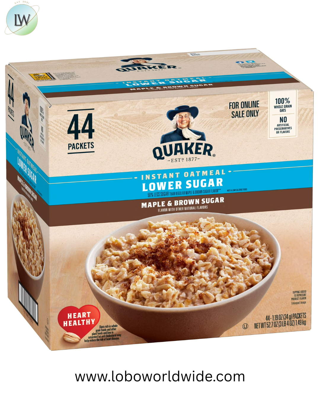 Quaker Instant Oatmeal, Lower Sugar, Maple & Brown Sugar, 1.19 oz Packets, 44 Packets