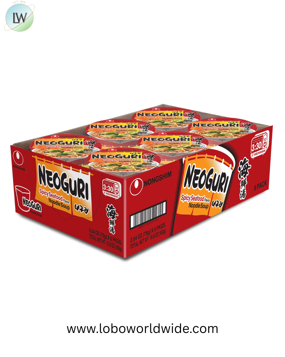 Nongshim Neoguri Spicy Seafood Ramyun Ramen Noodle Soup Cup, 2.64oz X 6 Count, Shelf-Stable