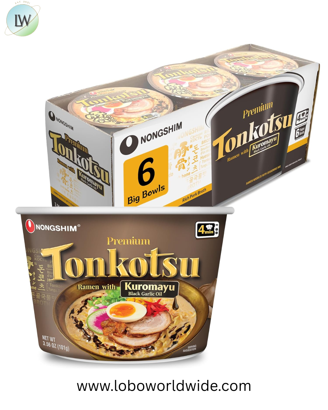 Nongshim Tonkotsu Ramen with Kuromayu Noodle Big Bowl, 3.56 Ounce (Pack Of 6)