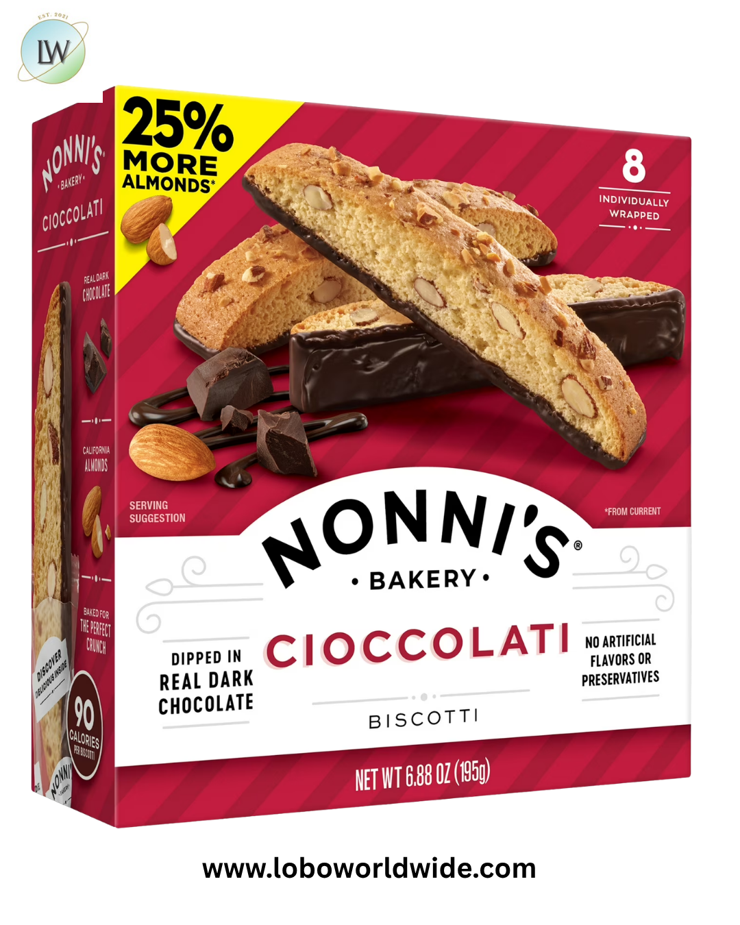 Nonni's, Cioccolati Biscotti, Dark Chocolate Almond Cookie, 6.8 oz (195g), 8 Count, Ready to Eat