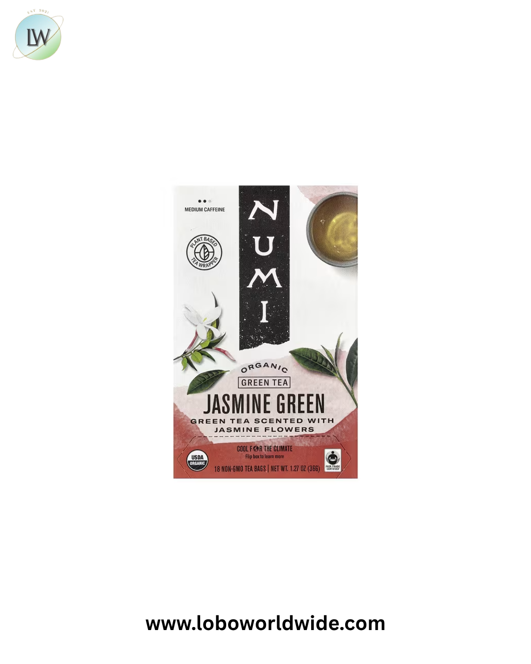 Numi Tea, Organic Green Tea, Jasmine Green, 18 Tea Bags, 1.27 oz (36 g)