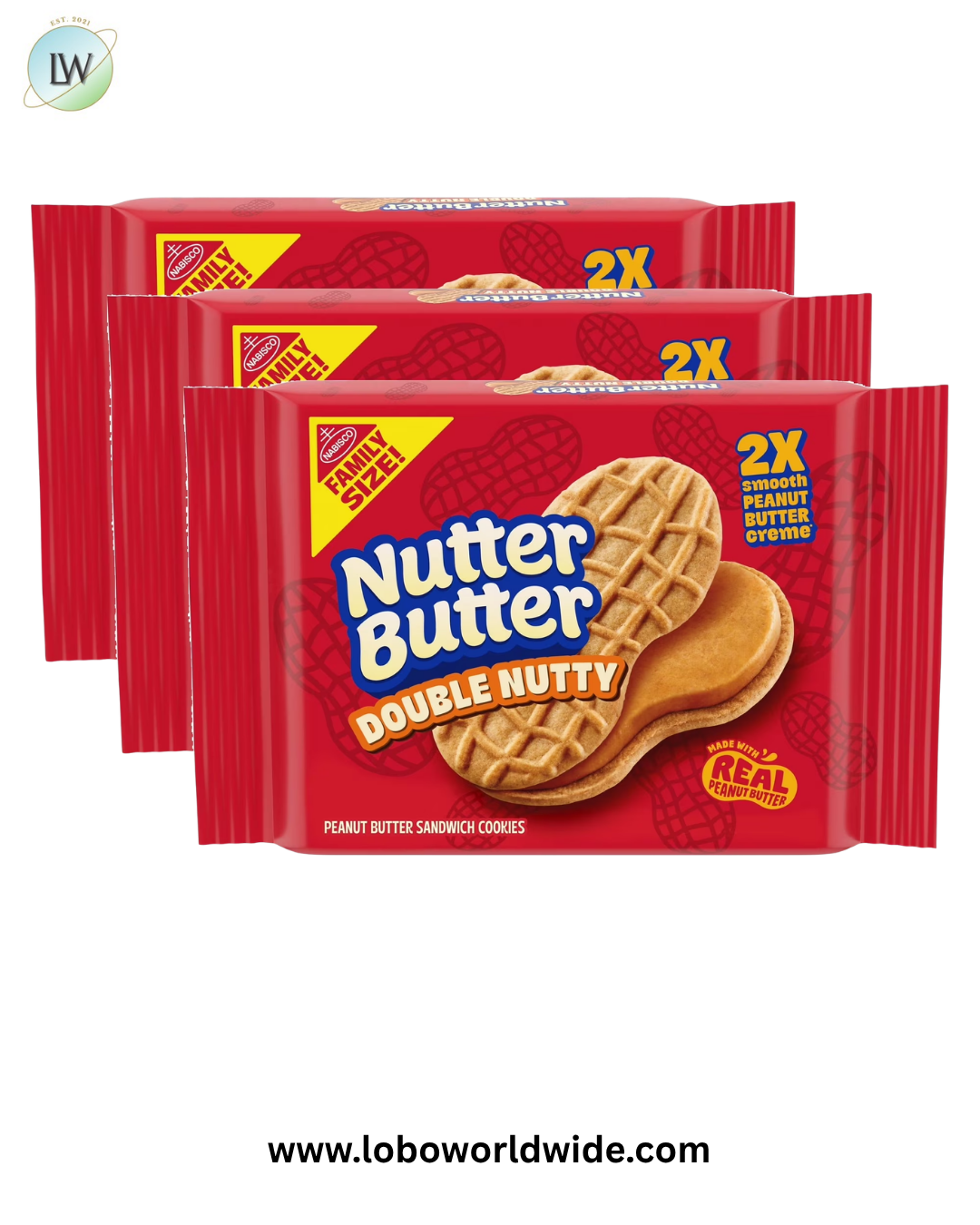Nutter Butter Double Nutty Peanut Butter Sandwich Cookies, Family Size, 15.27 oz