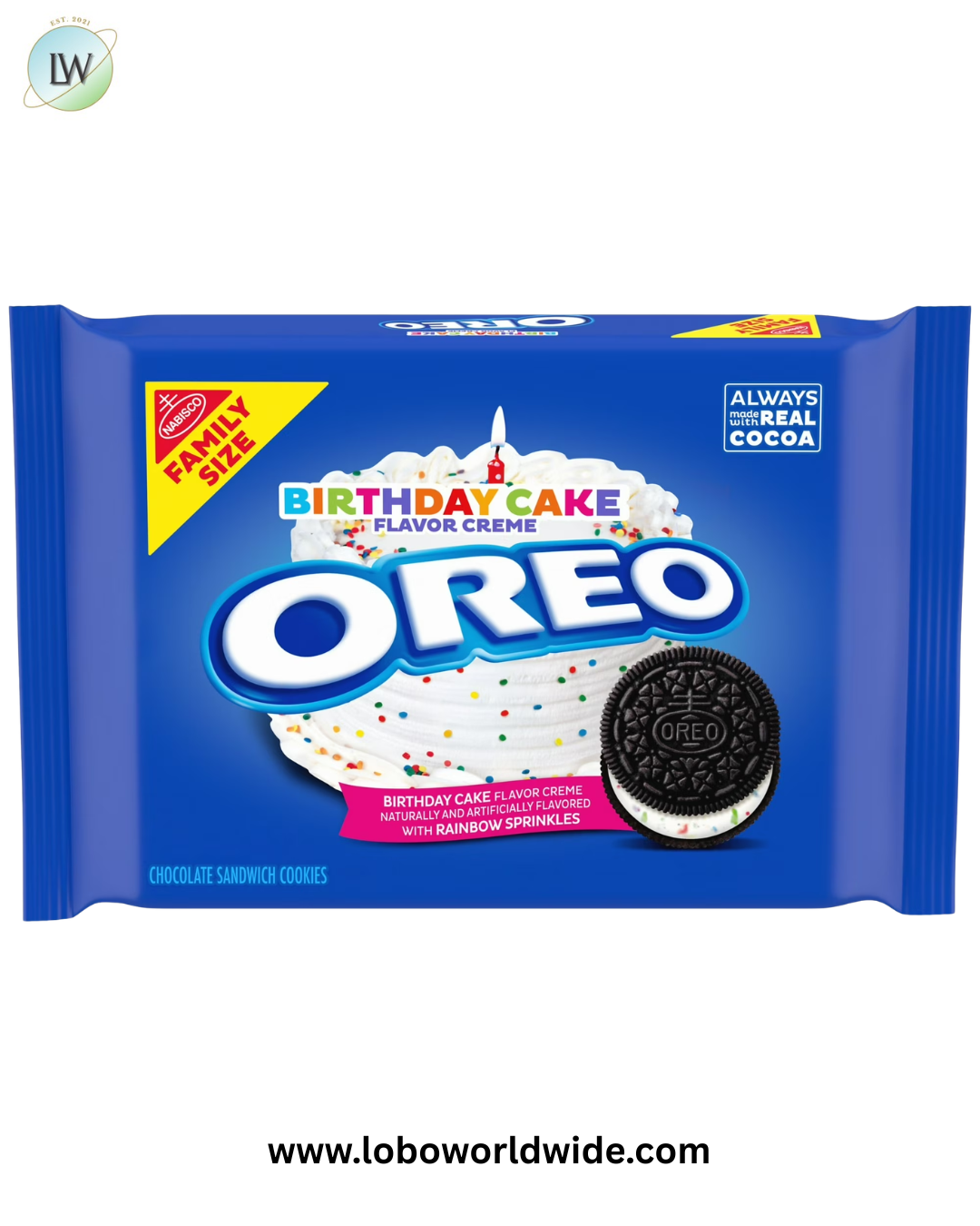 OREO Birthday Cake Creme Chocolate Sandwich Cookies, Family Size, 17 oz