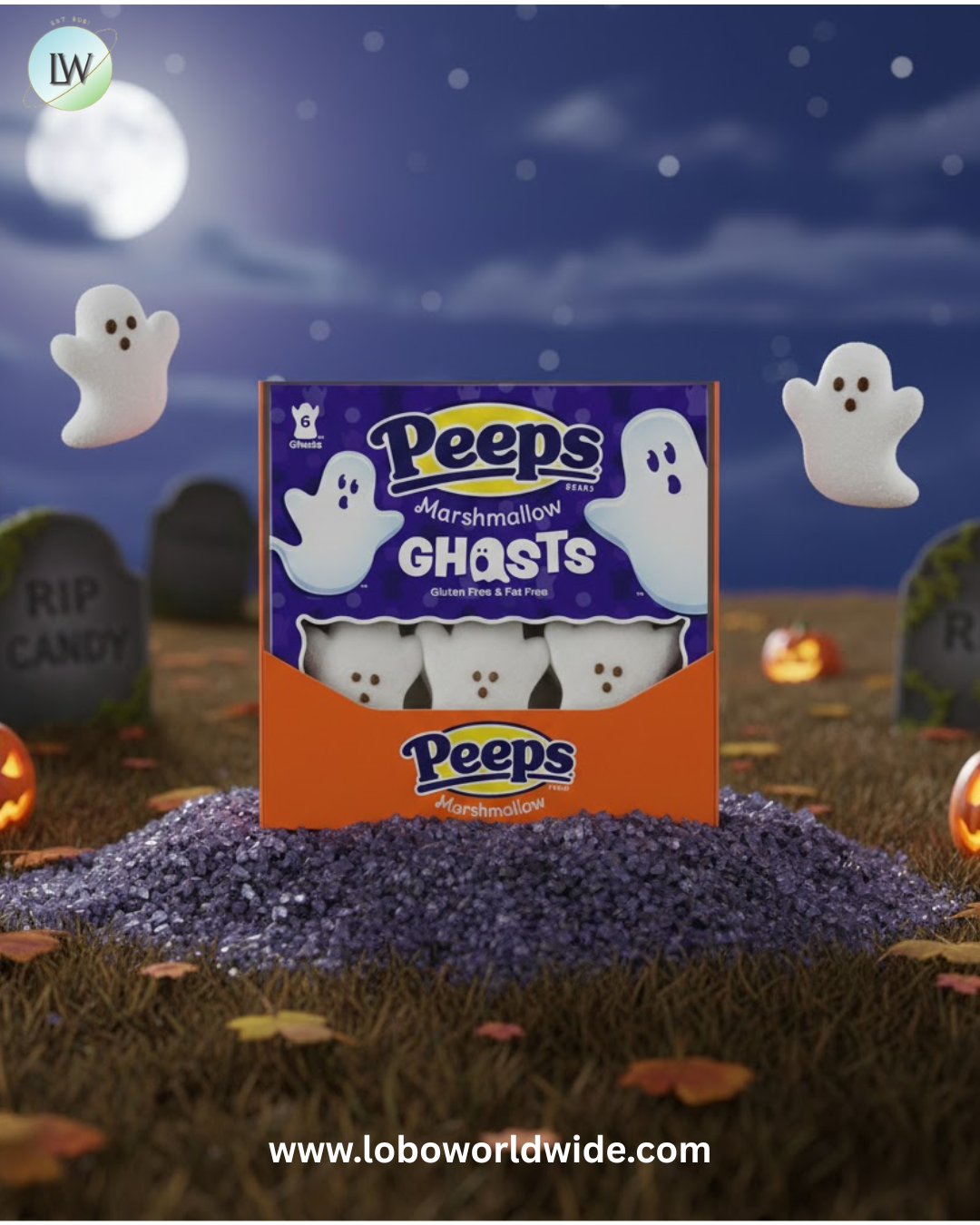 Peeps Marshmallow Halloween Candy Packs - Skulls: 12-Piece Case