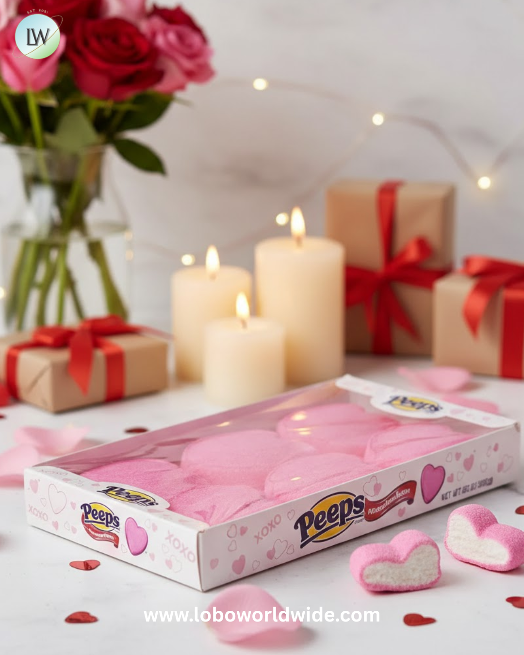 Peeps Pink Marshmallow Hearts Candy Packs: 24-Piece Case