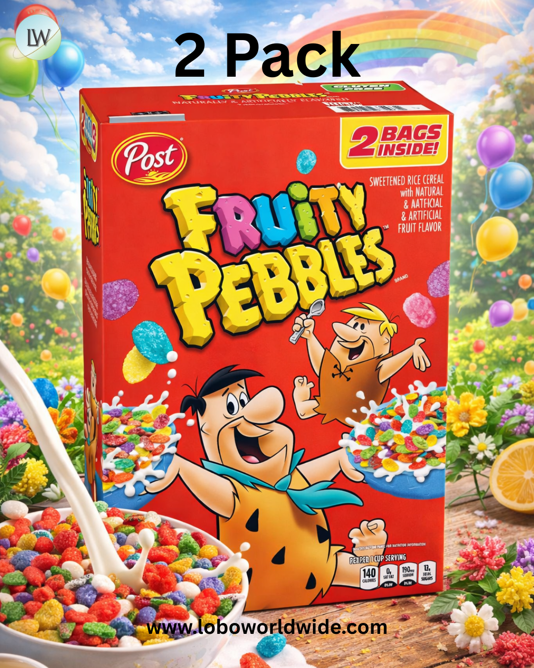 Post Fruity Pebbles Crispy Rice Cereal, 2 pk./19 oz.