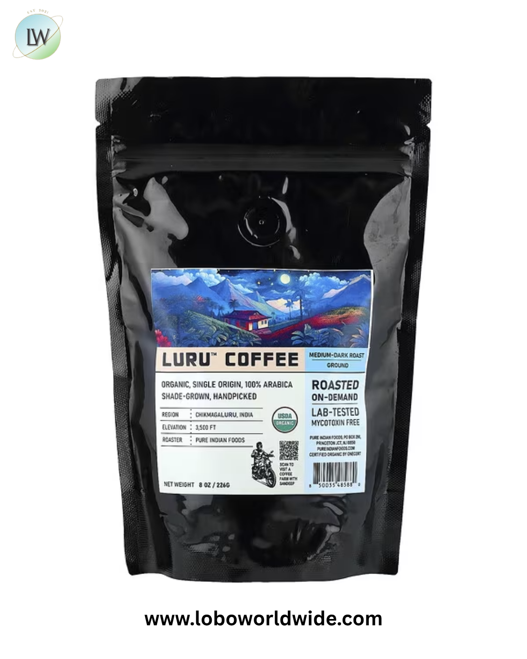 Pure Indian Foods, Luru™ Coffee, Ground, Medium-Dark Roast, 8 oz (226 g)